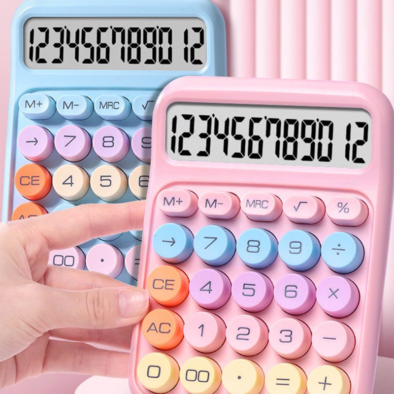 12 Digit Desktop Calculator with Large LCD Display and Big Buttons - Pink