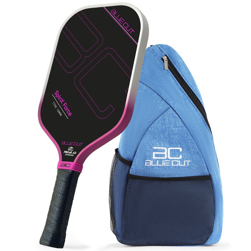 Blue Cut Pickleball Paddle – USAPA Approved with 16mm Honeycomb Core, T700 Carbon, Spin Surface, Carry Bag (Pink Variation)