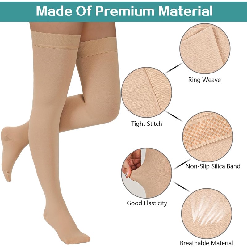 Unisex Thigh High Compression Stockings 20-32mmHg for Leg Support & Varicose Veins