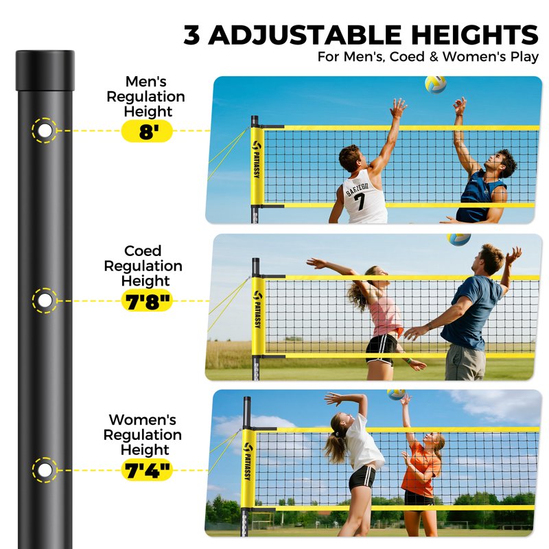 Outdoor Volleyball Net Set 32FT with Adjustable Height Steel Poles Carry Bag