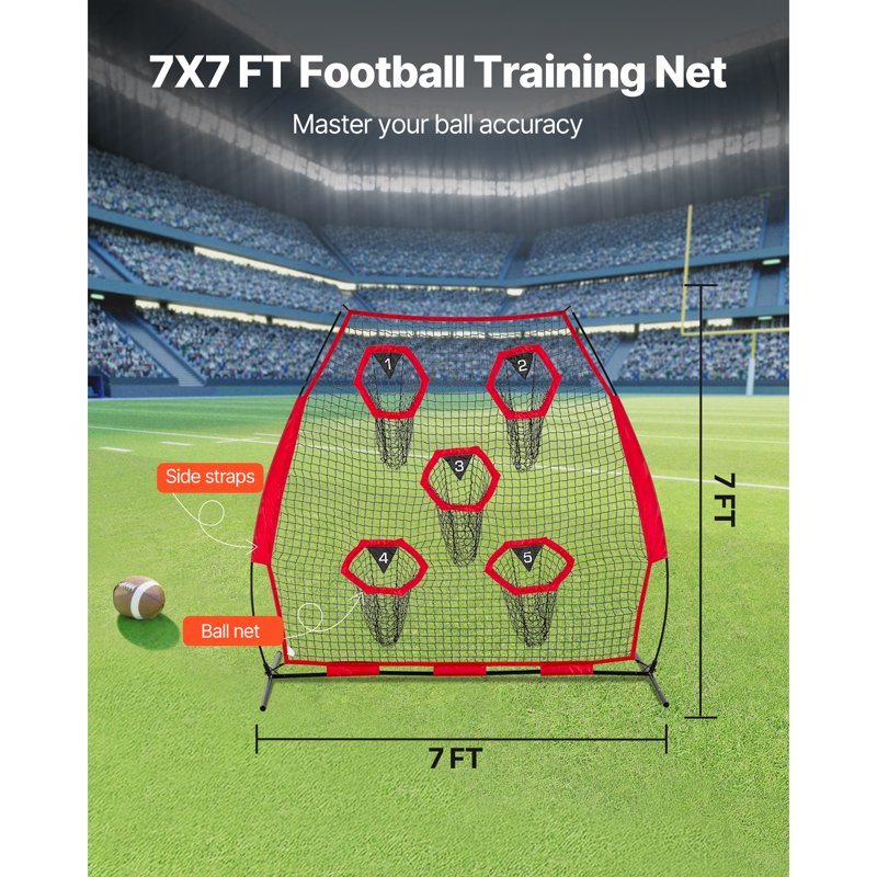 7x7ft Football Practice Net with Targets, Durable Knotless Design, Carry Case