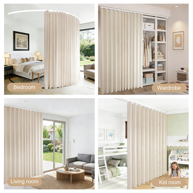 Room Divider Curtain with Ceiling Track Set - Blackout Privacy Divider for Indoor & Outdoor Use