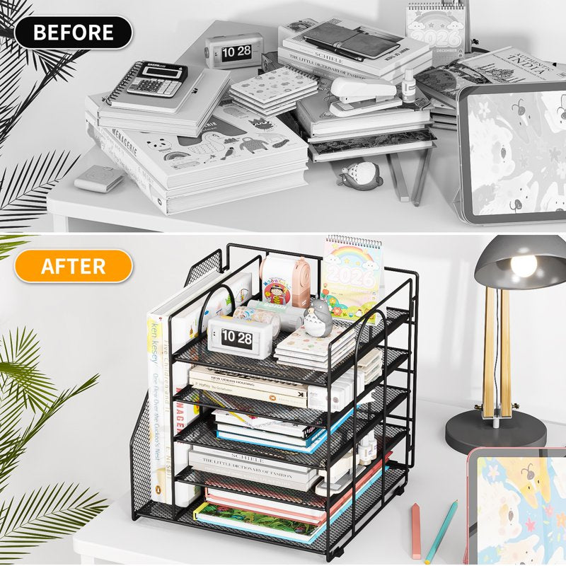 Metal 5-Tier Desk Organizer with File Holder for Office & Home