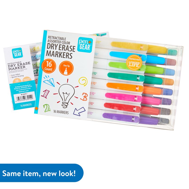 16-Count Fine Point Low-Odor Dry Erase Markers - Vibrant Colors, Retractable