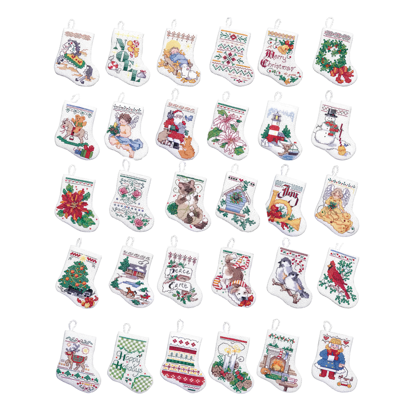 Cross-Stitch Kit with 30 Mini Christmas Stocking Patterns - Holiday Ornaments