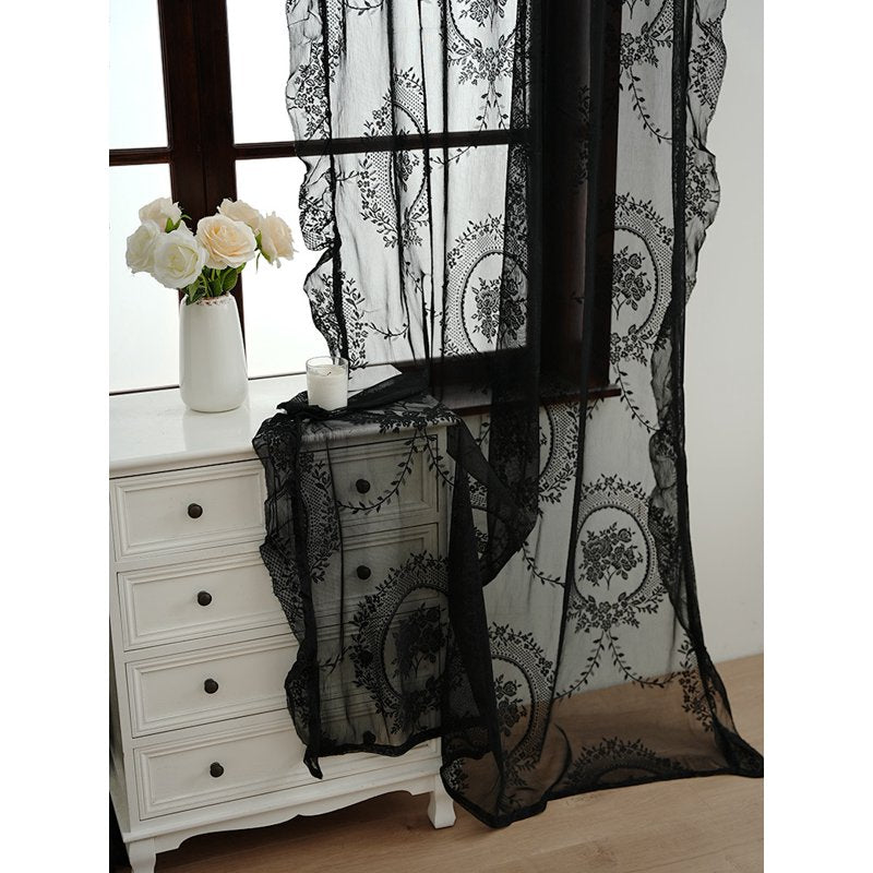 Boho Lace Sheer Curtains Set - Light Filtering Window Drapes for Bedroom & Living Room