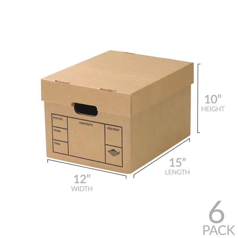 File Moving Boxes 200# Strength Small 15x12x10 Inches 6 Pack - Office Storage