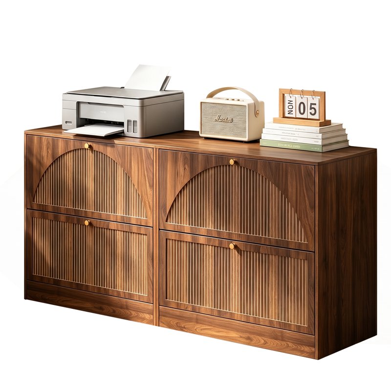 Walnut 2-Drawer Vertical File Cabinet Set - Modern Storage Organizer for Home Office