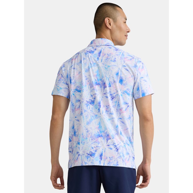 Birdie Bound Golf Polo Shirt for Men – Novelty Print, White Tie Dye Tropical, S-5XL