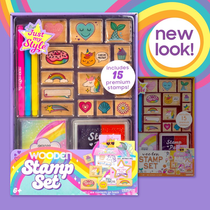 Kids Wooden Stamp Art & Craft Kit with 28 Pieces for Creativity and DIY Projects