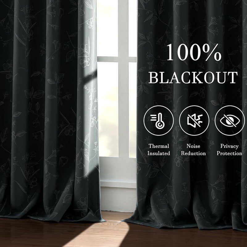 Blackout Floral Curtains 52x63 Inches Pack of 2 Room Darkening Insulated Drapes