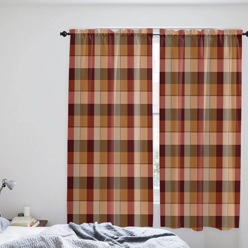 Farmhouse Rustic Checkered Window Curtains - 2 Panels, Multiple Sizes