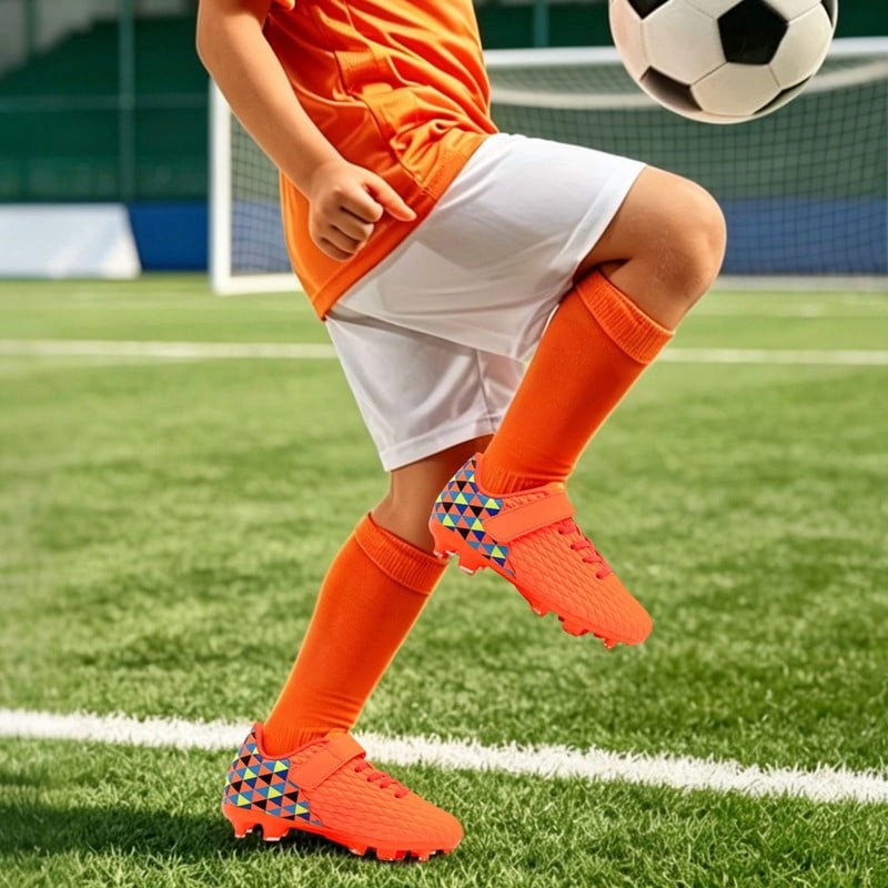 Kids Soccer Cleats Boys Girls Training Football Shoes Youth Ground Outdoor Orange 12-12.5 Little Kid