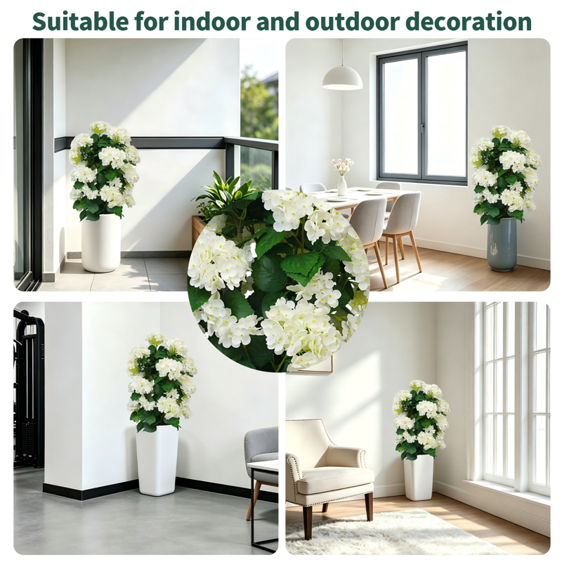 Artificial Hydrangea Bush 30 Inch Faux Flower for Home Decor Outdoor UV-Resistant