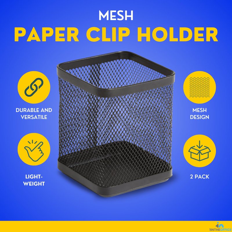 Metal Mesh Pen Cup Holder Set - 2 Pack, Black Office Desk Organizer
