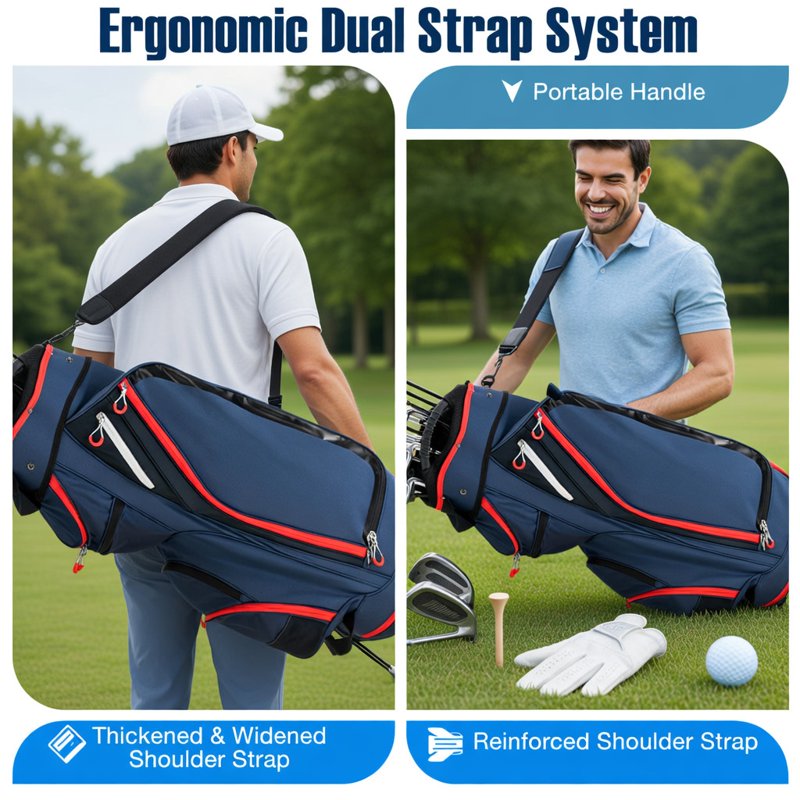 Golf Cart Bag 9.5-Inch 14-Way Divided with Rain Hood, Nylon Travel-Ready