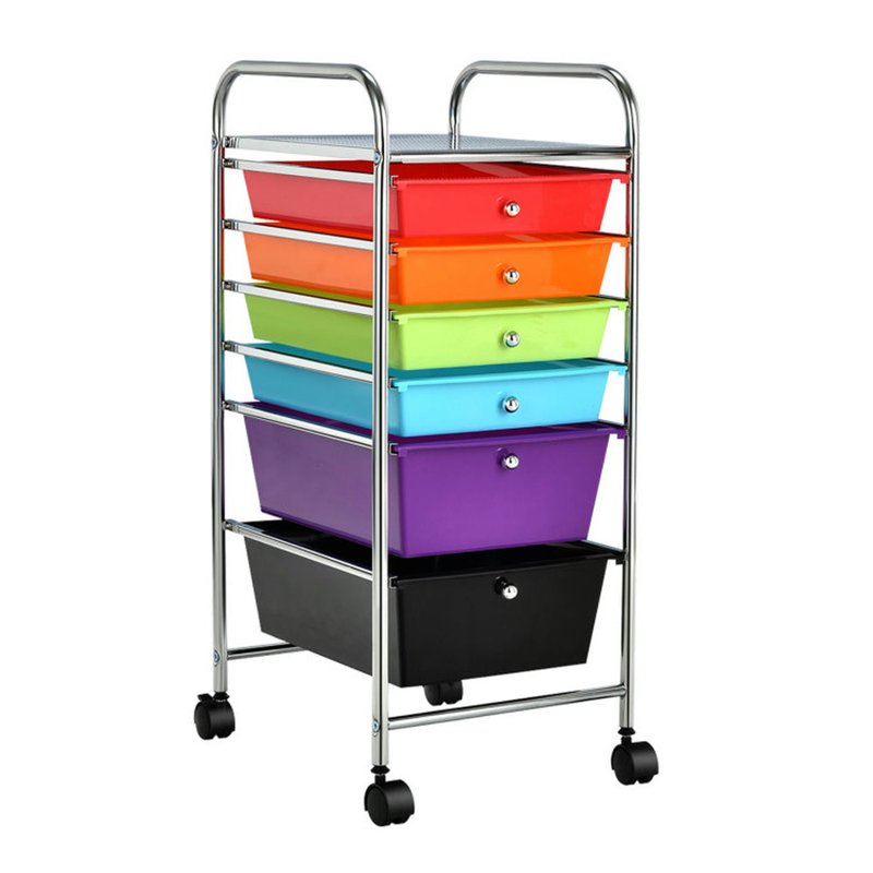 Multicolor 6-Drawer Rolling File Storage Organizer with Casters