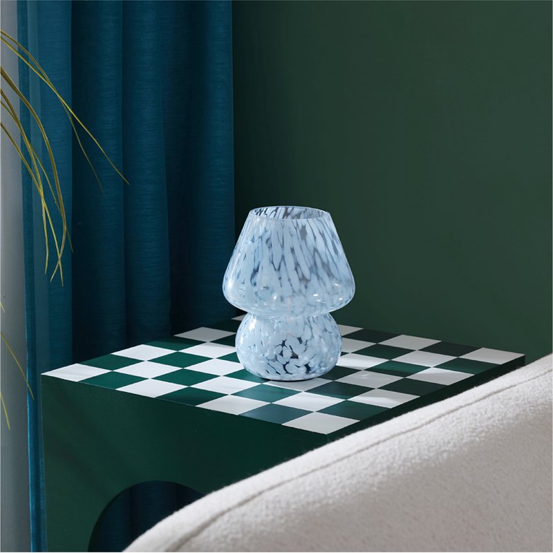 Battery-Powered Blue Tortoise Glass Mushroom Table Lamp - Modern Decor