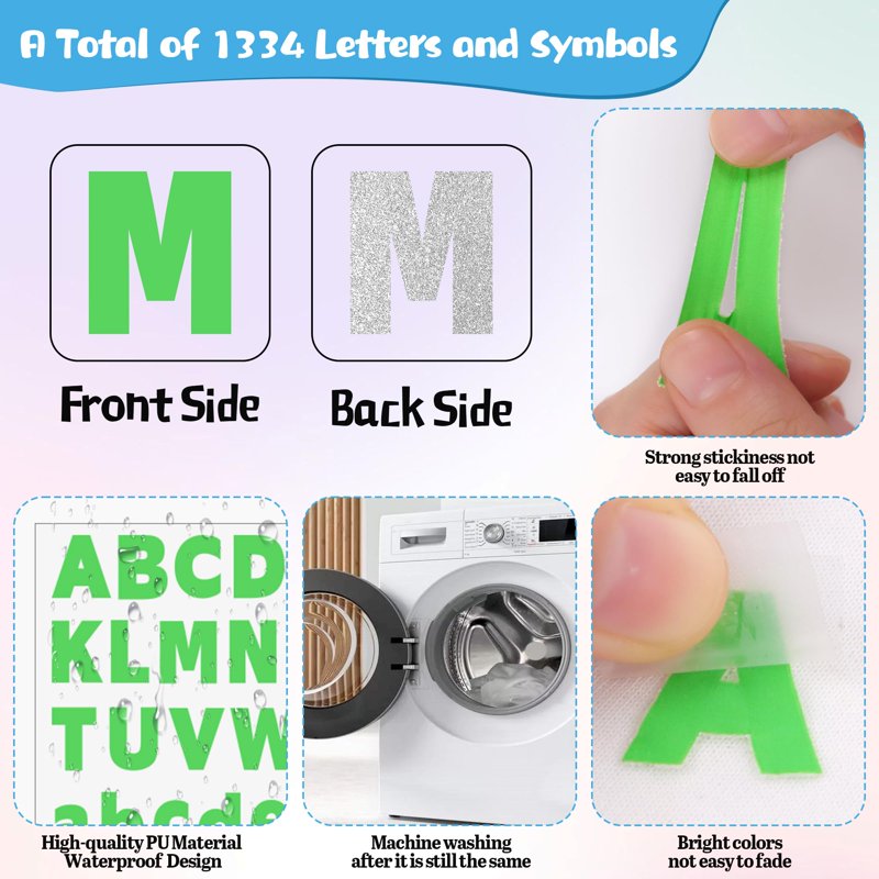 Heat Transfer Letter Stickers 1200pcs Alphabet & Symbols for Fabric DIY Crafts