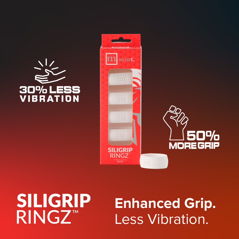 Mint Sport Siligrip Ringz White – Non-Slip Silicone Paddle Grip Bands (4 Pack) for Pickleball, Tennis & More