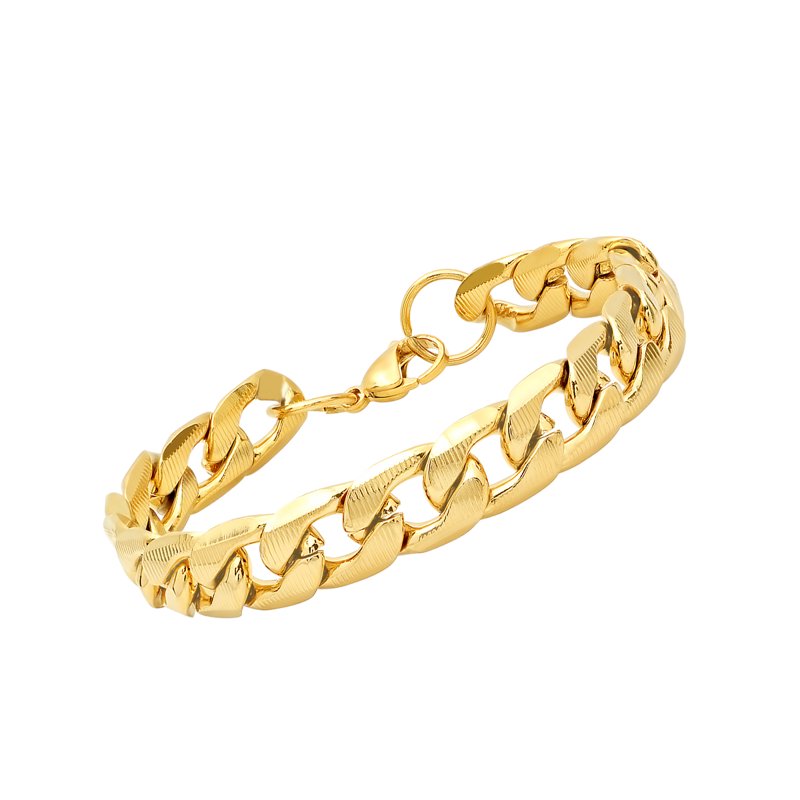 Men's 18K Gold Plated Stainless Steel Cuban Link Chain Bracelet - 8.5 Inches