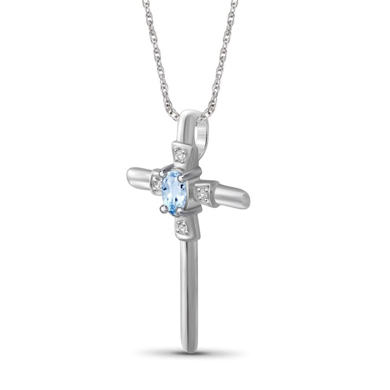 Sterling Silver Sky Blue Topaz Cross Necklace with White Diamond Accents - Hypoallergenic Pendant for Women