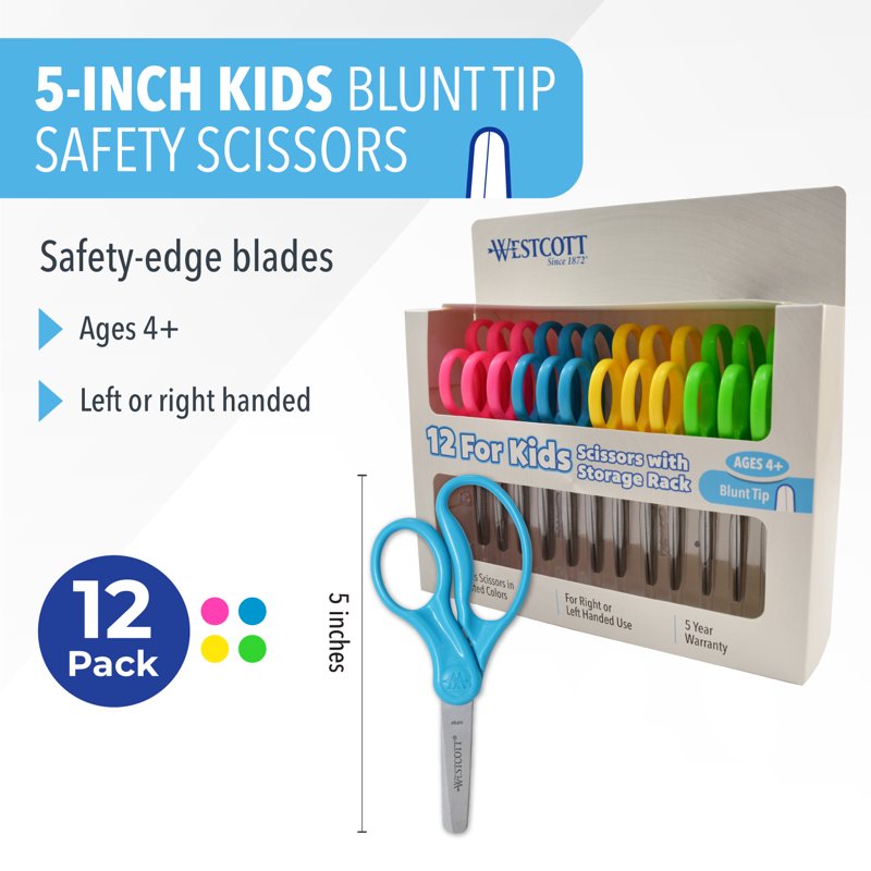Kids Safety Scissors 5 Inch Blunt Tip Set for Children Classroom Crafting