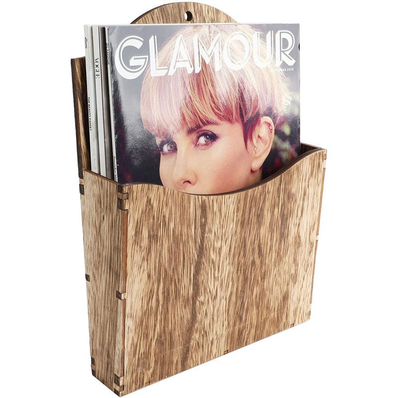 Wood Wall Magazine Rack - Rustic Wall Mount Mail & File Organizer - 11.6 x 8.7 in