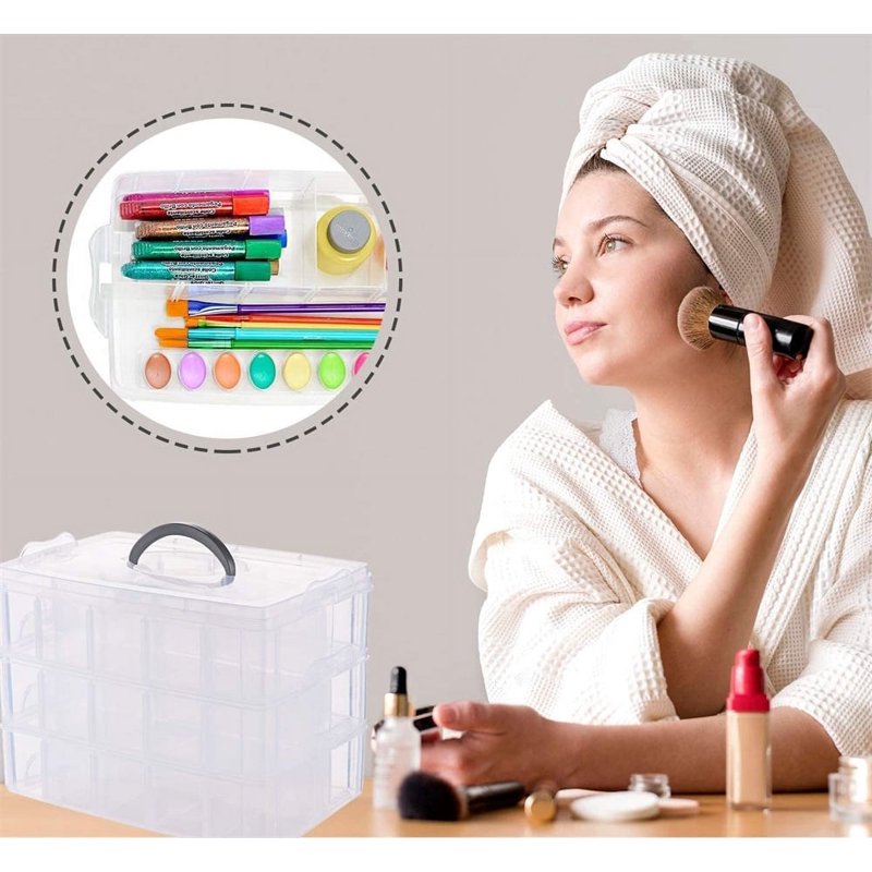 3-Tier Stackable Storage Container with 18 Adjustable Compartments for Crafts and Organization