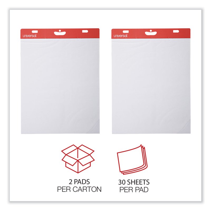 Universal Self-Stick Easel Pad Unruled 25x30 White 30 Sheets 2 Pack