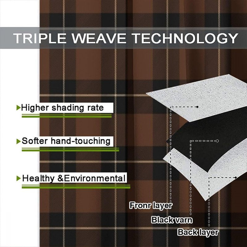 Plaid Curtains Set - Insulated Geometric Window Treatments for Living Room and Bedroom