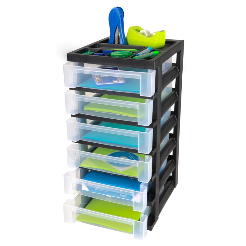 Medium Plastic Storage Cart with 6 Drawers, Office Organization Trolley