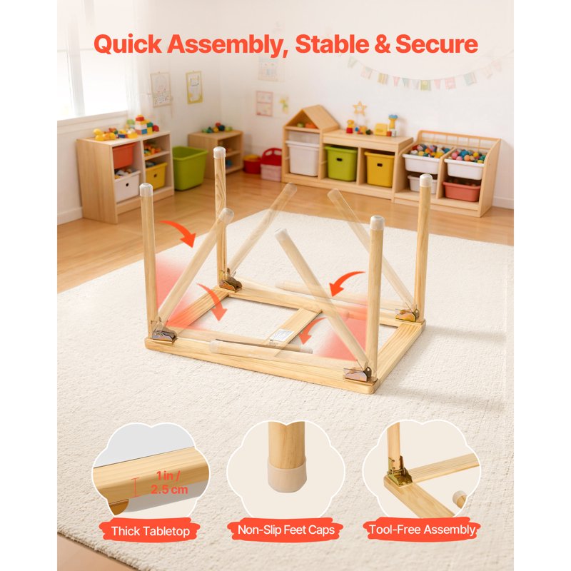 Foldable Wooden Sensory & Activity Table for Kids with Dual-Sided Board, Storage & Non-Slip Feet