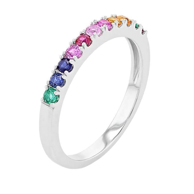 Rainbow Sapphire Silver Band Ring - Hypoallergenic Sterling Silver Jewelry