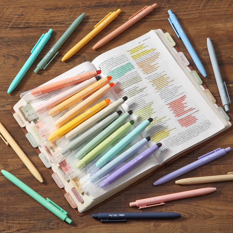 Bible Highlighter and Gel Pen Set, 24 Pack – No Bleed, Serene Colors