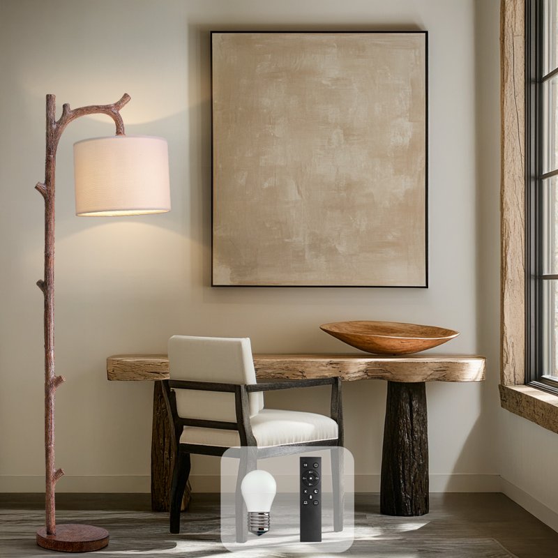 Vintage Floor Lamp with Remote Dimmable Bulb for Living Room & Bedroom - Tree Trunk Design