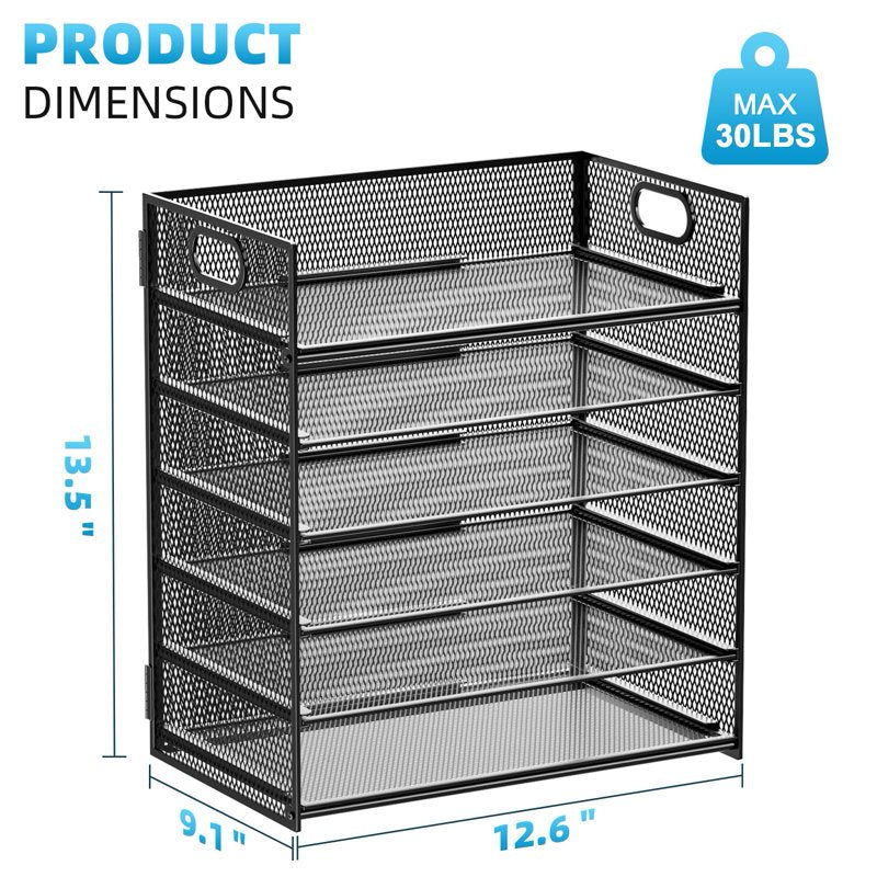 6-Tier Mesh File Organizer with Handle - Letter & A4 Paper Sorter for Desktop