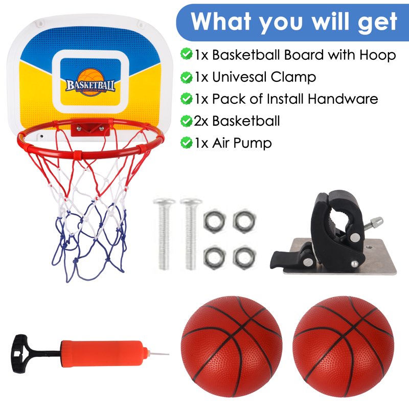 Mini Trampoline Basketball Hoop Set with 9-Inch Rim, Mini Basketball & Pump