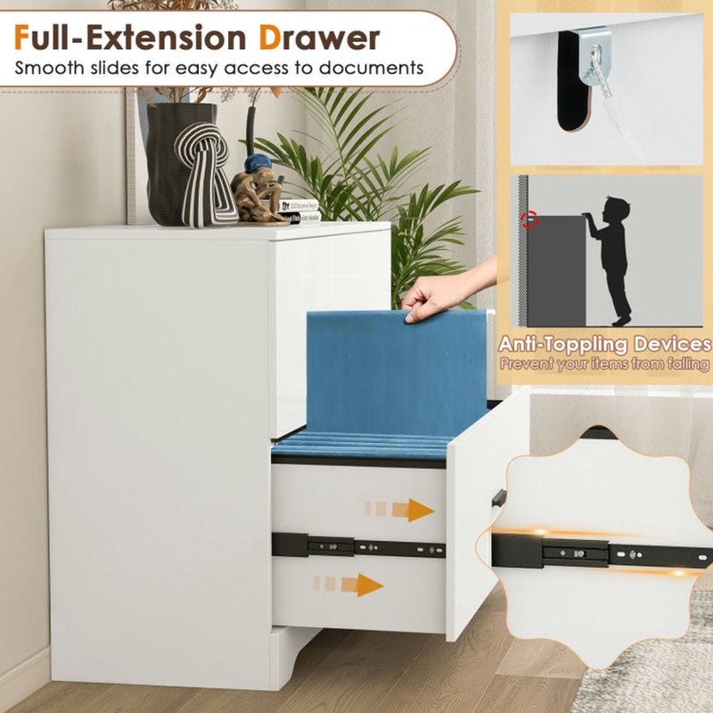 2-Drawer File Cabinet with Adjustable Steel Bars for Office & Home Storage