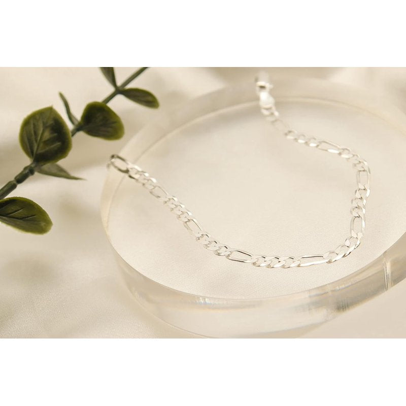 Sterling Silver Figaro Chain Necklace 4mm Made in Italy - Hypoallergenic & Durable