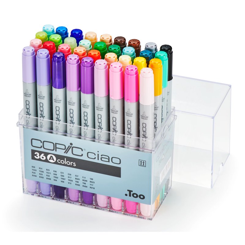 Copic Ciao Marker Set 36-Colors Set A – Double-Ended Refillable Markers for Beginners