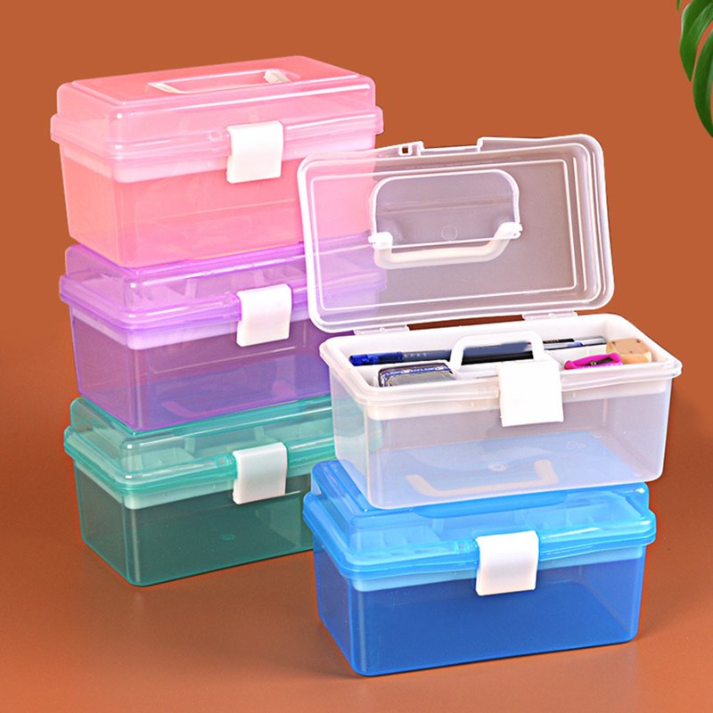 Multipurpose Plastic Art and Craft Storage Container with Removable Tray and Handle, First Aid Box Organizer, Clear and Green