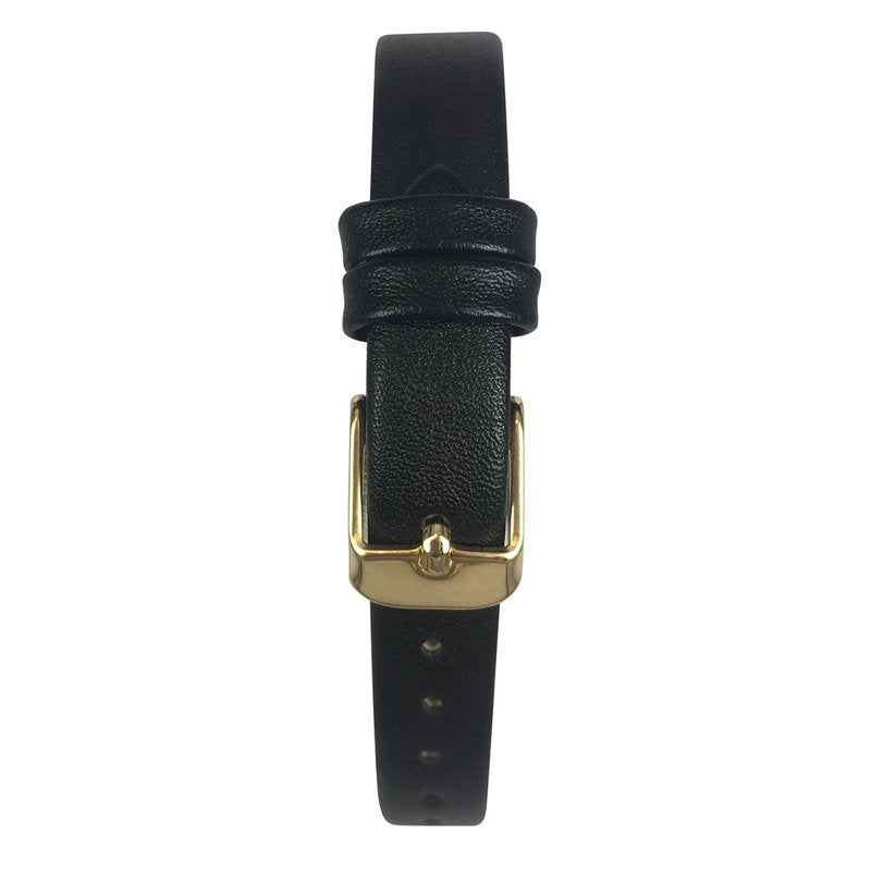 Women’s Analog Leather Slim Tank Wristwatch with Black Dial