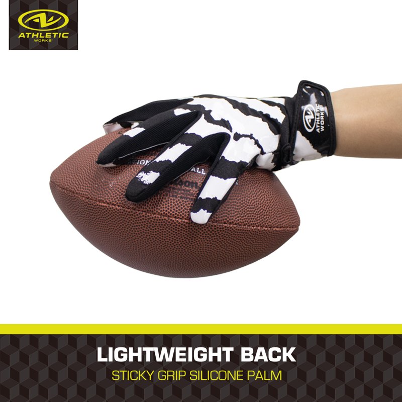 Football Receiver Gloves with Silicone Grip - Adult Small/Medium, Black