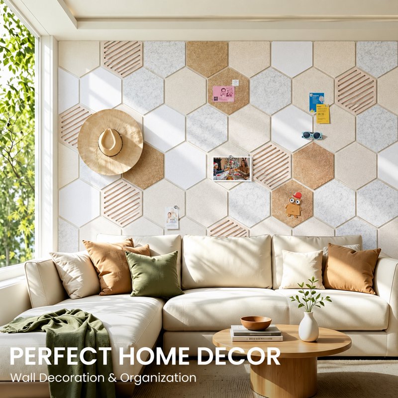 Hexagon Cork Tiles 10 Pack with Pins Self-Adhesive Wall Bulletin Board for Home Office Classroom