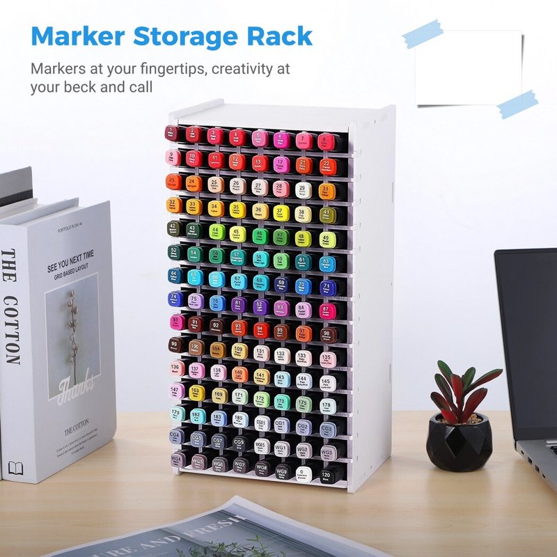 Marker Storage Rack with 120 Slots - Art Supplies Organizer, Pen & Brush Holder