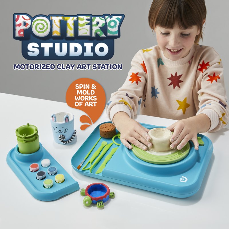 Motorized Pottery Wheel Set with Molds Paints & Tools for Kids & Beginners