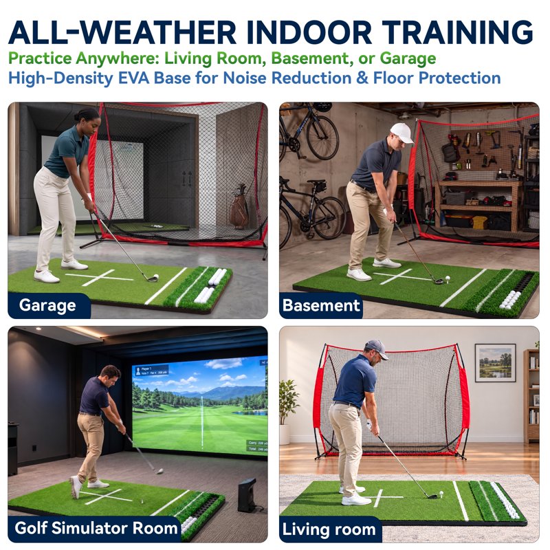 Orfeld 5.2 x 4 ft Dual-Turf Golf Hitting Mat with EVA Base, 10 Hitting Positions