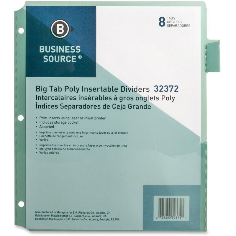 Pocket Index Dividers Set of 8 with Large Tabs and Colorful Inserts