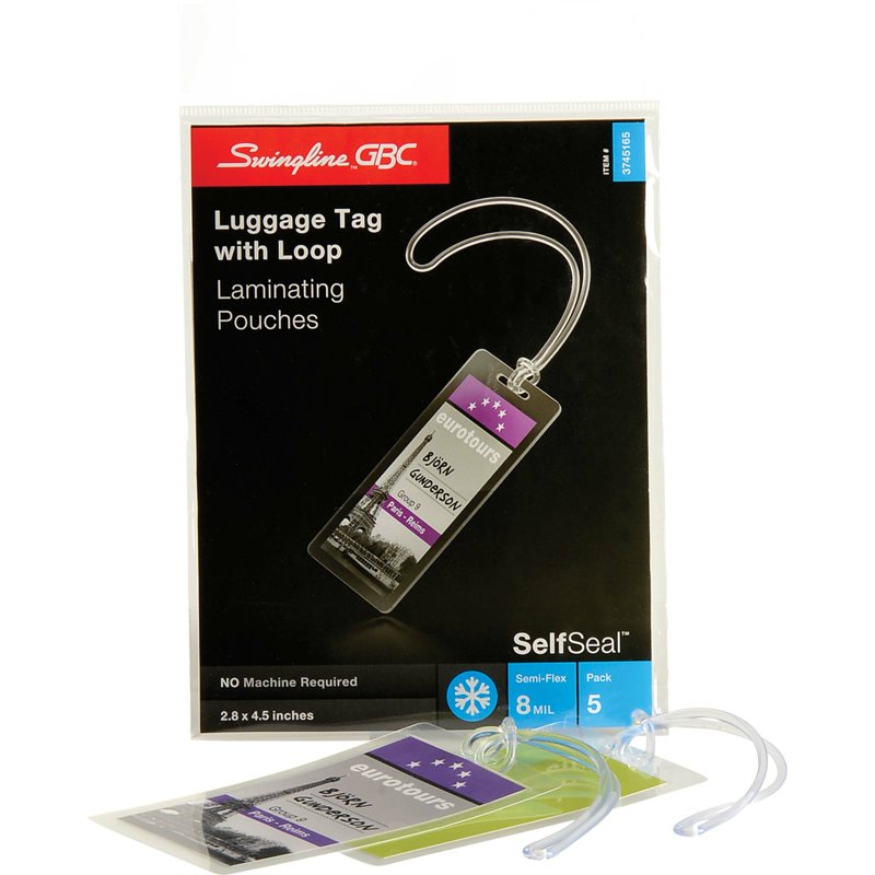 SelfSeal Clear Laminating Pouches 8 Mil, Luggage Tag Size, 5 Pack